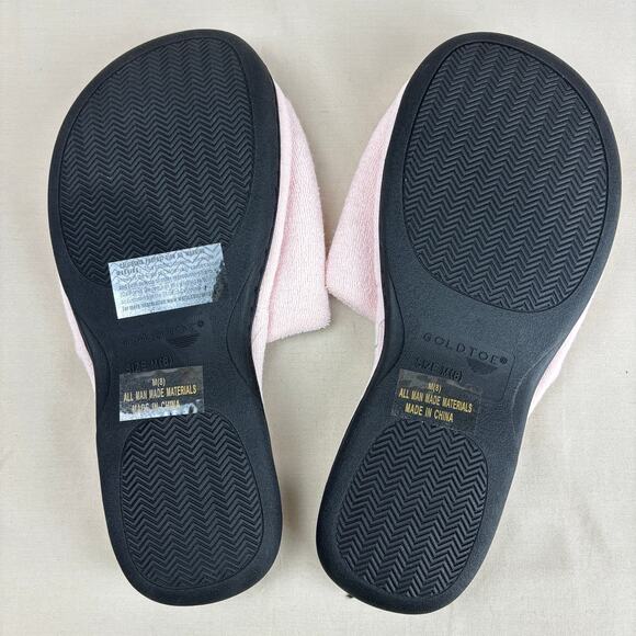 Gold Toe Pink Terry Cloth Rose Slip On House Shoes Slippers Slides Medium (8) - Picture 4 of 6